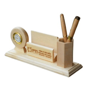 Wooden Desk Organizer with Clock
